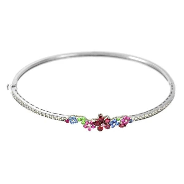 K18WG RUBY COLOR SAPPHIRE GREEN GARNET DIAMOND BANGLE (1 of 3)