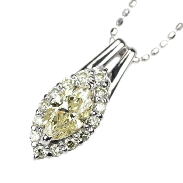 K18WG MARQUISE DIAMOND PENDANT NECKLACE: K18WG Marquise Diamond Pendant Necklace Brand: None Type/Style: Pendant Necklace Material: Metal Purity None, Metal K18WG, Main Stone/Creation Natural Color: White Gold Size: Necklace: Chain