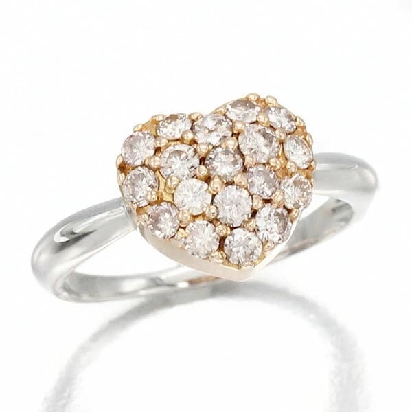 18K PG/WG HEART DIAMOND RING: 18K PG/WG Heart Diamond Ring Brand: Unbranded Type/Style: Ring Material: K18PG, Main Stone/Creation Natural Color: Gold Size: 7.5US Accessories: None Accessories Notice: When purchasing pr
