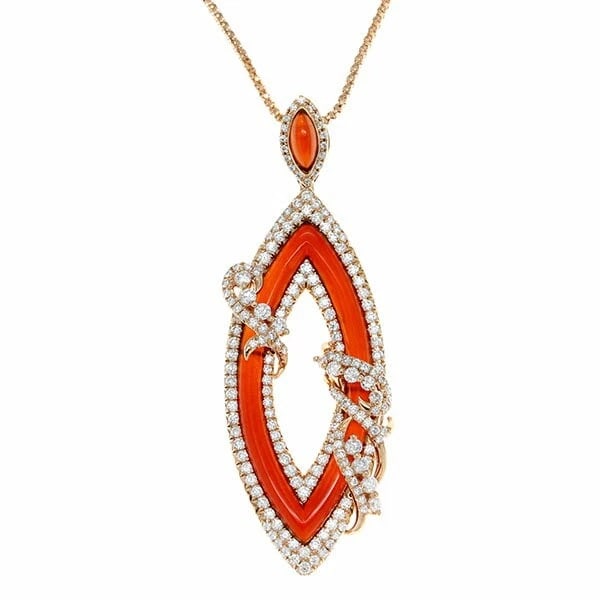 18K PG AGATE DIAMOND PENDANT SLIDE CHAIN NECKLACE: 18K PG Agate Diamond Pendant Slide Chain Necklace Brand: Unbranded Type/Style: Necklace Material: K18PG, Main Stone/Creation Agate Color: Gold Size: Length: Approx. 50cm Top: Approx. W20mm x