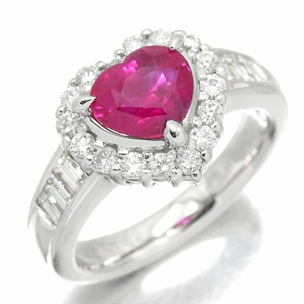 PLATINUM HEART RUBY DIAMOND RING: Platinum Heart Ruby Diamond Ring Brand: Unbranded Type/Style: Ring Material: Platinum, Main Stone/Creation Ruby Color: Silver Size: 5 US Accessories: None Accessories Notice: When purchasi