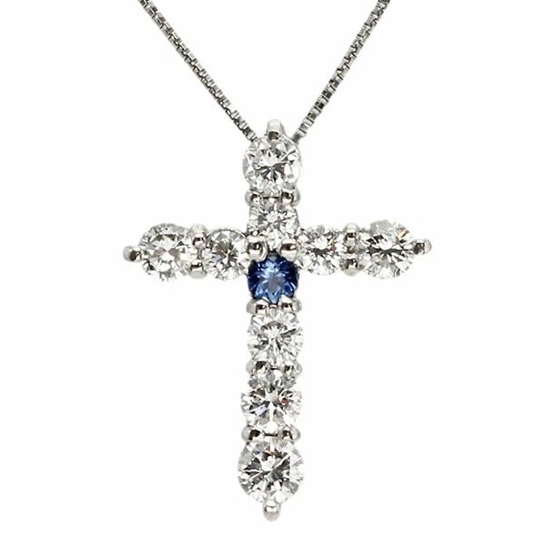 PLATINUM CROSS DIAMOND & SAPPHIRE NECKLACE (1 of 2)