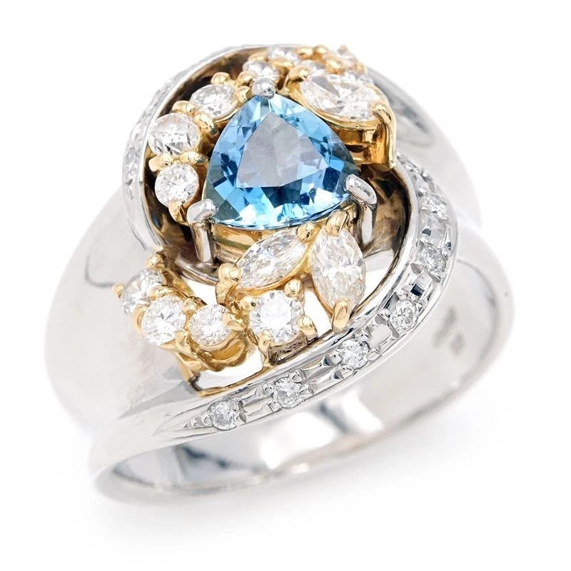 NATURAL AQUAMARINE RING PT900 18K (1 of 2)