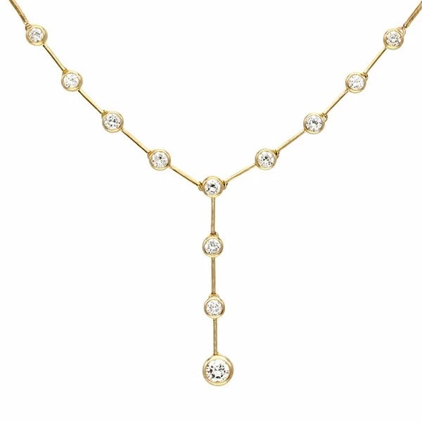 18K YELLOW GOLD Y DIAMOND NECKLACE: 18K Yellow Gold Y Diamond Necklace Brand: Unbranded Type/Style: Necklace Material: K18YG, Main Stone/Creation natural Color: Gold Size: Length: Approx. 40cm. Top: Approx. W80mm x H32mm. 