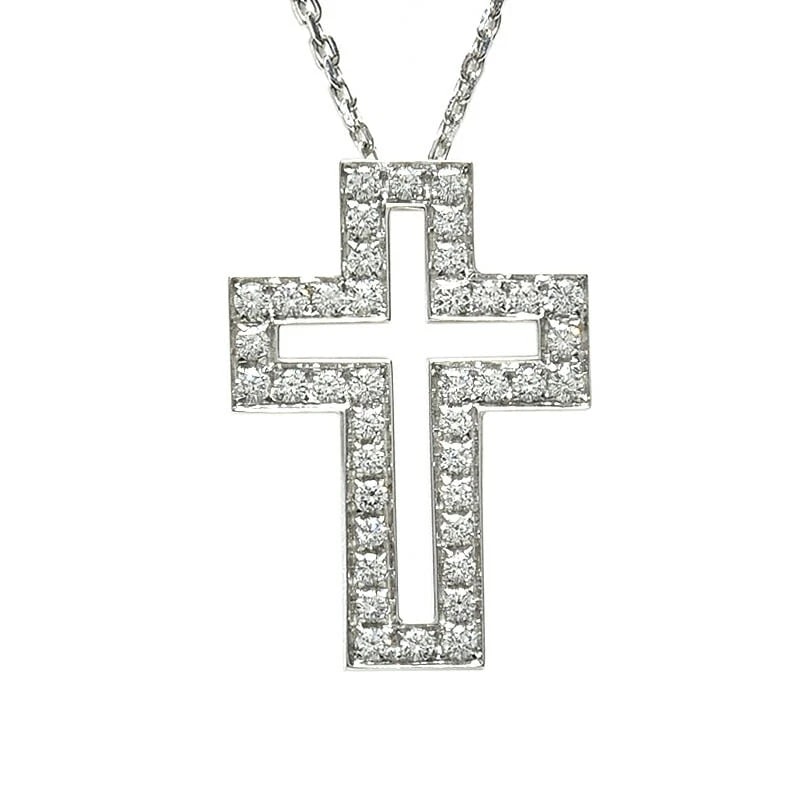 BOUCHERON OPEN CROSS NECKLACE 18K WG DIAMOND PENDANT: Boucheron Open Cross Necklace 18K WG Diamond Pendant Brand: Boucheron Type/Style: Necklace Material: 8KWG, Main Stone/Creation Natural Color: Silver Size: Effective length 40cm Motif 17.6mm x 24.7
