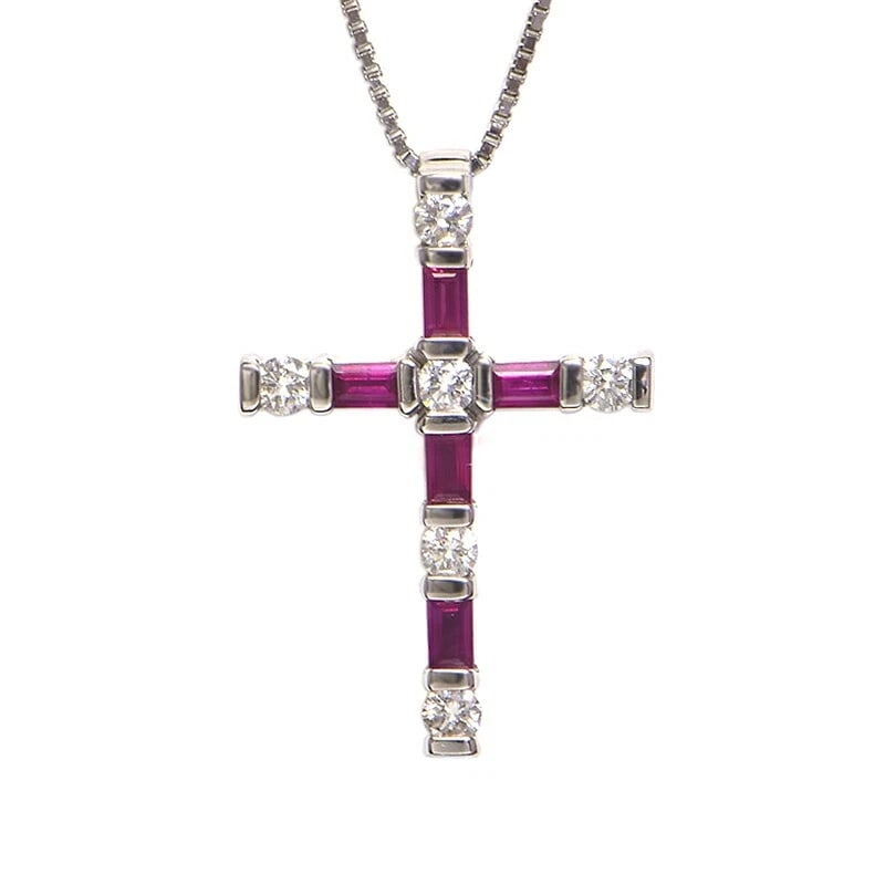 DAMIANI LUMIERE CROSS NECKLACE 18K WG RUBY DIAMOND: Damiani Lumiere cross necklace 18K WG ruby diamond Brand: Damiani Type/Style: Necklace Material: K18WG, Main Stone/Creation ruby Color: Gold Size: effective length 42cm Motif 15.1×22.0mm