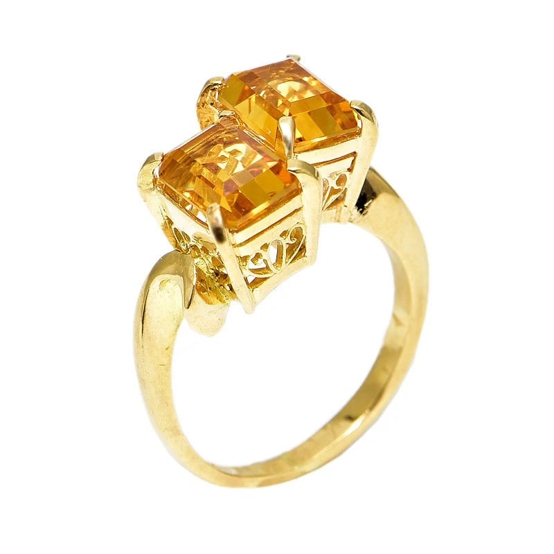 NATURAL CITRINE RING 18K YG BAGUETTE CUT RECT (1 of 3)