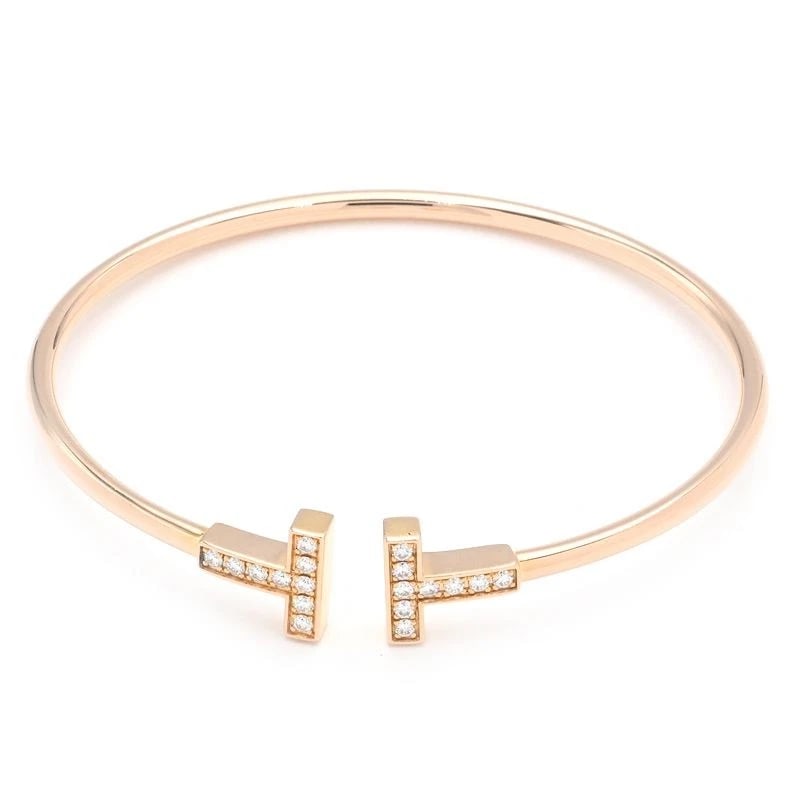 TIFFANY & CO. TIFFANY T DIAMOND WIRE BRACELET: Tiffany & Co. Tiffany T Diamond Wire Bracelet Brand: Tiffany & Co. Type/Style: Bracelet Material: K18RG, Main Stone/Creation natural Color: gold Size: Inner circumference 14.8cm Width 2.4mm