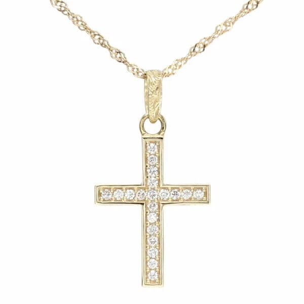 18K YELLOW GOLD CROSS DESIGN DIAMOND NECKLACE: 18K Yellow Gold Cross Design Diamond Necklace Brand: Unbranded Type/Style: Necklace Material: K18YG, Main Stone/Creation Natural Color: Gold Size: Length: Approx. 44.5cm. Top: Approx. W14.5mm x H2