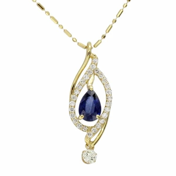 18K YG SAPPHIRE DIAMOND SLIDE CHAIN NECKLACE: 18K YG Sapphire Diamond Slide Chain Necklace Brand: Unbranded Type/Style: Necklace Material: K18YG, Main Stone/Creation Sapphire Color: Gold Size: Length: Approx. 45cm. Top: Approx. W8.5mm x