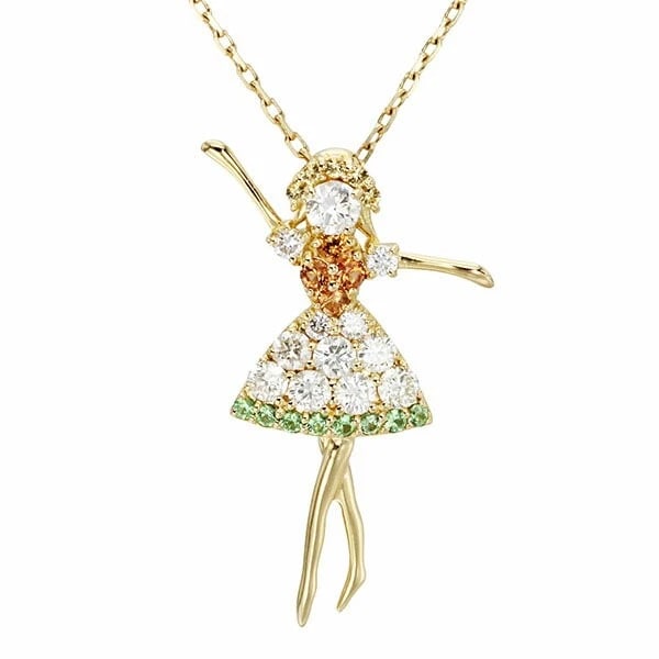 18K YG GIRL MOTIF DIAMOND TOPAZ PERIDOT SLIDE NECKLACE: 18K YG Girl Motif Diamond Topaz Peridot Slide Necklace Brand: Unbranded Type/Style: Necklace Material: K18YG, Main Stone/Creation Natural Color: Gold Size: Length: Approx. 45cm Top: Approx.