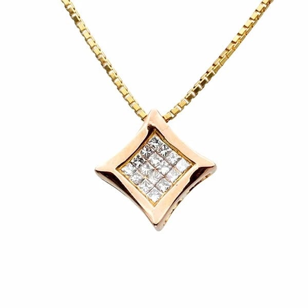 18K YG/PG DIAMOND NECKLACE: 18K YG/PG Diamond Necklace Brand: Unbranded Type/Style: Necklace Material: K18YG, Main Stone/Creation natural Color: Gold Size: Length: Approx. 38.5cm/42cm. Top: Approx. W13mm x H13mm. 