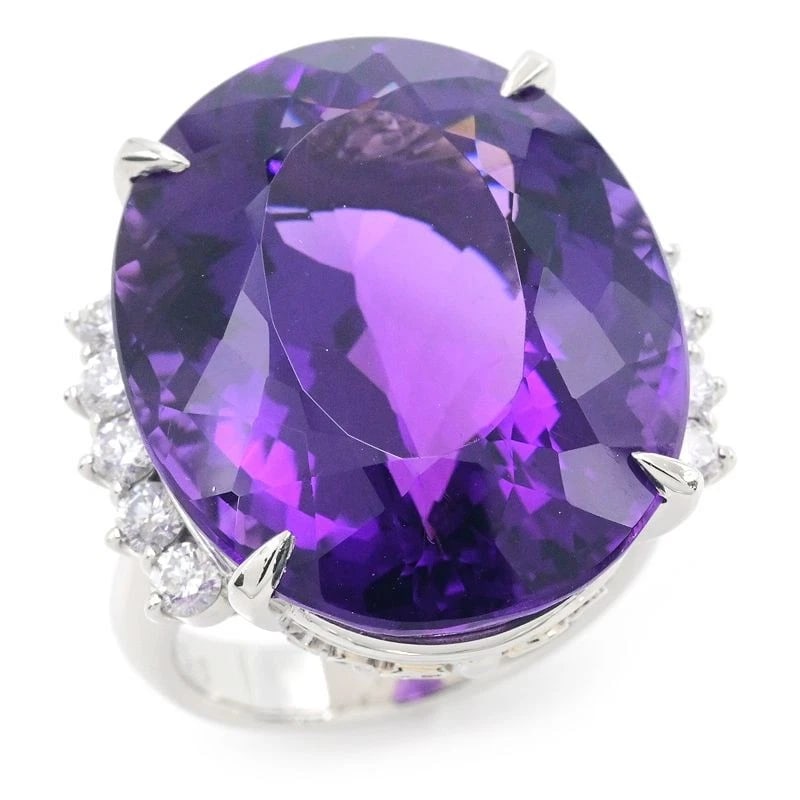 AMETHYST RING PT900 DIAMOND OVAL CUT (1 of 2)