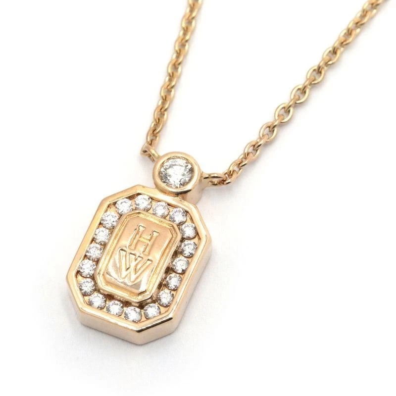HARRY WINSTON HW LOGO NECKLACE 18K RG DIAMONDS: Harry Winston HW Logo Necklace 18K RG Diamonds Brand: Harry Winston Type/Style: Necklace Material: K18RG, Main Stone/Creation Natural Color: Gold Size: Effective length 41cm Motif 7.3mm x