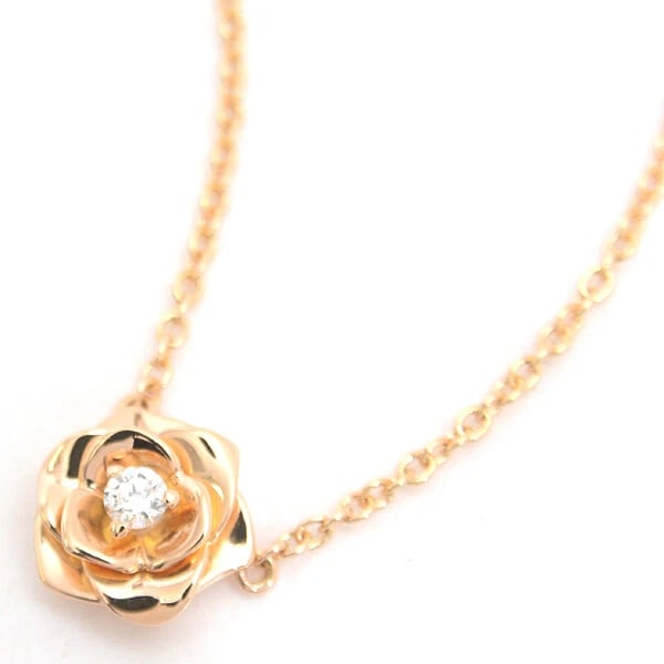 PIAGET ROSE MOTIF AU750 18K ROSE GOLD DIAMOND NECKLACE: Piaget Rose Motif Au750 18K Rose Gold Diamond Necklace Brand: Piaget Type/Style: Necklace Material: K18YG, Main Stone/Creation natural Color: Gold Size: Pendant Length0.33x0.36 inch / 8.5x9.3