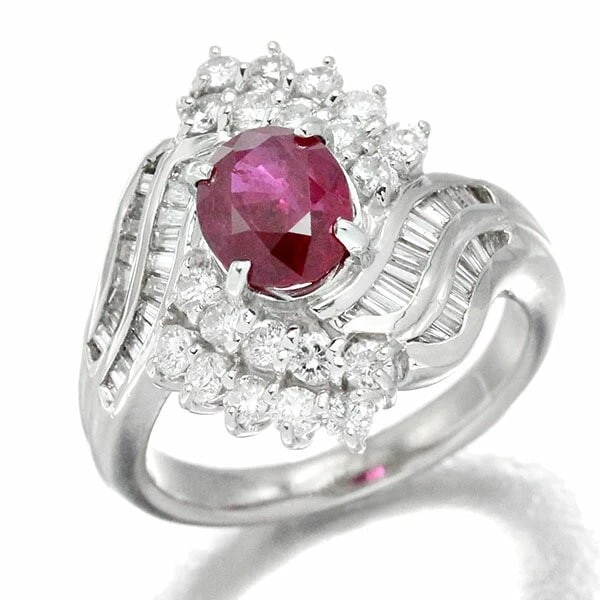 PLATINUM RUBY DIAMOND HALO RING PT900 (1 of 4)