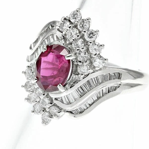 PLATINUM RUBY DIAMOND HALO RING PT900 - 3