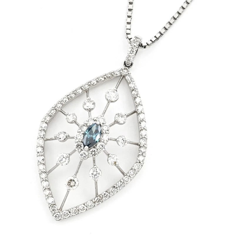 NATURAL BLUE DIAMOND NECKLACE PT850 PT900: natural blue diamond necklace Pt850 Pt900 Brand: Unbranded Type/Style: Necklace Material: Pt850, Main Stone/Creation natural Color: silver Size: Effective length 50cm (free adjuster) Chain