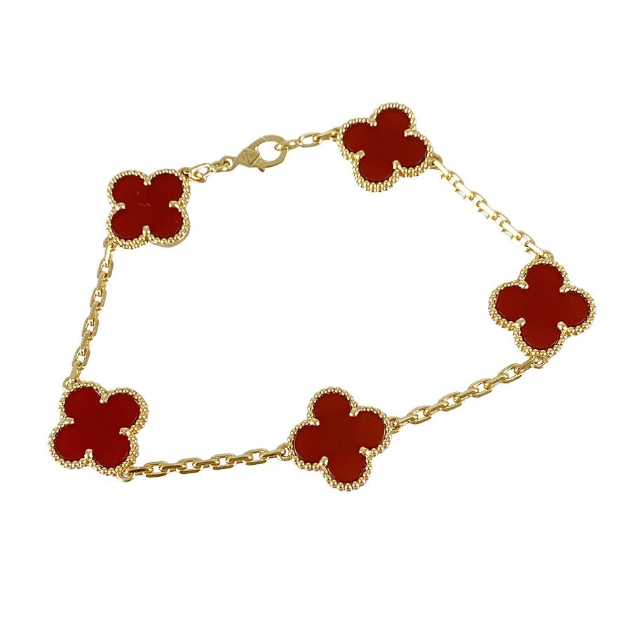 VAN CLEEF & ARPELS VINTAGE ALHAMBRA YELLOW GOLD CARNELIAN BRACELET (1 of 8)