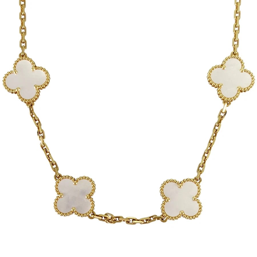 VAN CLEEF & ARPELS VINTAGE ALHAMBRA YELLOW GOLD SHELL NECKLACE: Van Cleef & Arpels Vintage Alhambra Yellow gold Shell Necklace Brand: Van Cleef & Arpels Type/Style: Necklace Material: 18K Yellow Gold, Main Stone/Creation Shell Color: Gold Size: Motif