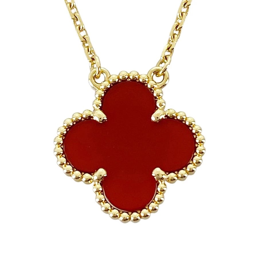 VAN CLEEF & ARPELS VINTAGE ALHAMBRA YELLOW GOLD CARNELIAN NECKLACE (1 of 7)