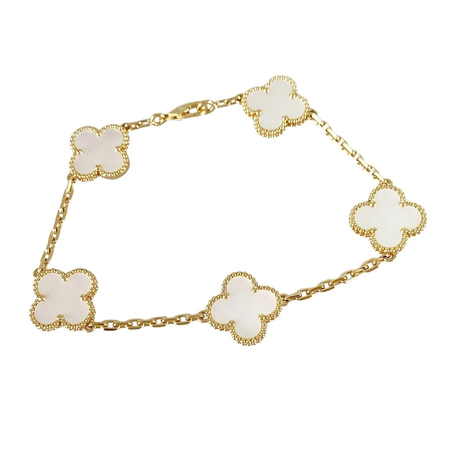 VAN CLEEF & ARPELS VINTAGE ALHAMBRA YELLOW GOLD SHELL BRACELET (1 of 7)