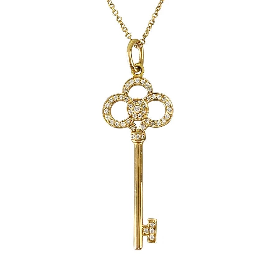 TIFFANY&CO. CROWN KEY YELLOW GOLD DIAMOND NECKLACE: TIFFANY&Co. Crown key Yellow gold Diamond Necklace Brand: TIFFANY&Co. Type/Style: Necklace Material: 18K Yellow Gold, Main Stone/Creation Natural Color: Gold Size: Top size:33.5mm×13.8mm Necklace
