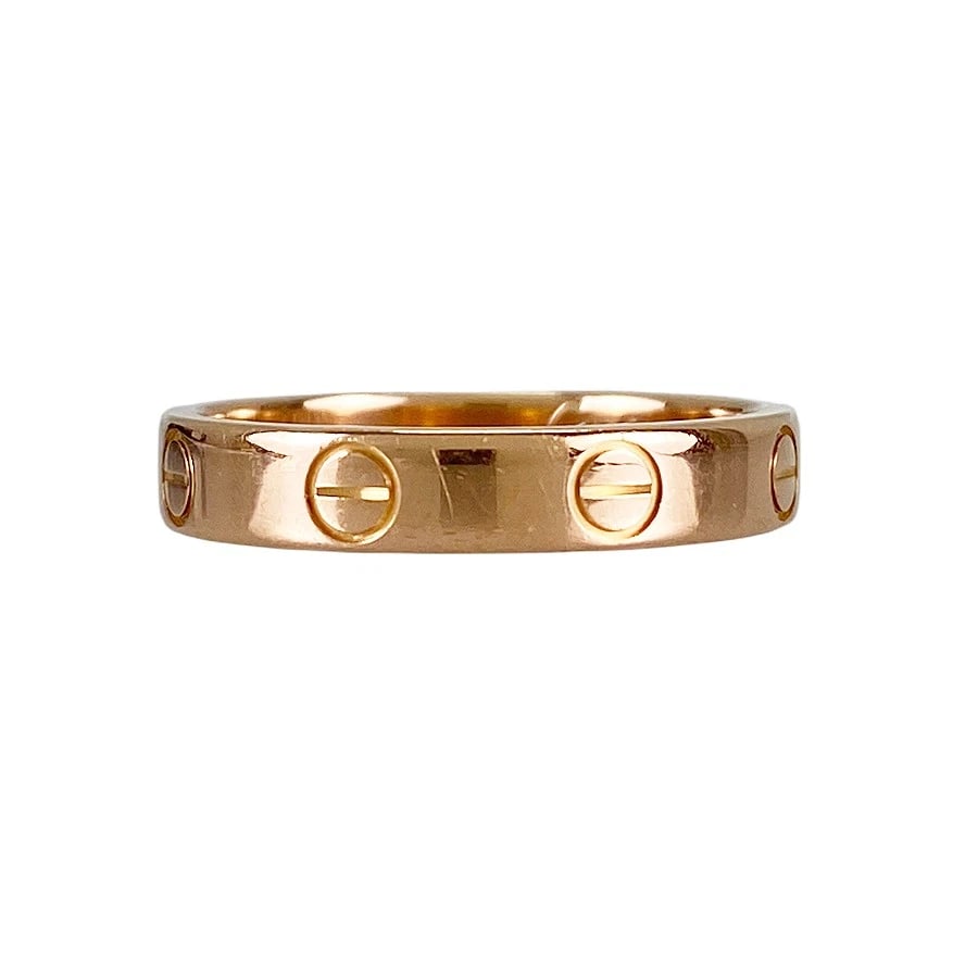 CARTIER MINI LOVE ROSE GOLD RING: Cartier Mini Love Rose gold Ring Brand: Cartier Type/Style: Ring Material: 18K Pink Gold, Color: Rose Gold Size: US:6.5-7 Accessories: None Accessories Notice: When purchasing pre-owned goods,