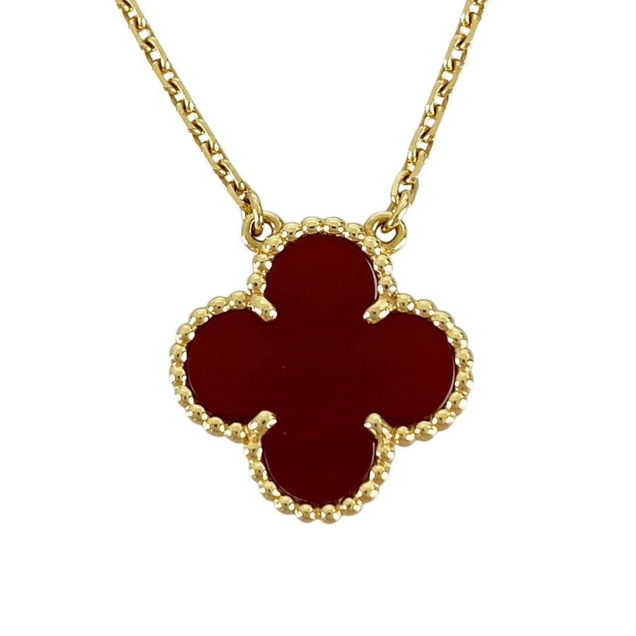 VAN CLEEF & ARPELS VINTAGE ALHAMBRA YELLOW GOLD CARNELIAN NECKLACE: Van Cleef & Arpels Vintage Alhambra Yellow gold Carnelian Necklace Brand: Van Cleef & Arpels Type/Style: Necklace Material: 18K Yellow Gold, Color: Gold Size: Motif size:14.6mm×14.5mm Necklace