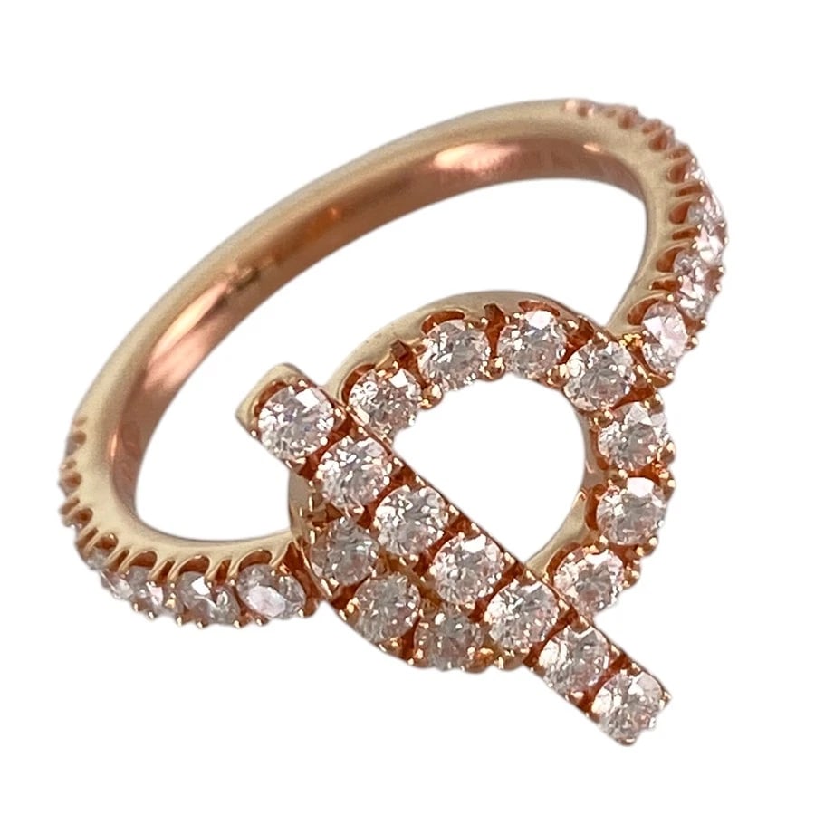HERMES FINESSE ROSE GOLD DIAMOND RING: HERMES Finesse Rose gold Diamond Ring Brand: HERMES Type/Style: Ring Material: 18K Pink Gold, Main Stone/Creation Natural Color: Gold Size: US:5.5-6 Accessories: None Accessories Notice: Wh