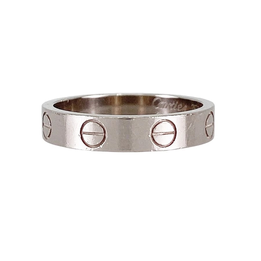 CARTIER MINI LOVE WHITE GOLD RING: Cartier Mini Love White gold Ring Brand: Cartier Type/Style: Ring Material: 18K White Gold, Color: Silver Size: US:5.5 Accessories: None Accessories Notice: When purchasing pre-owned goods,