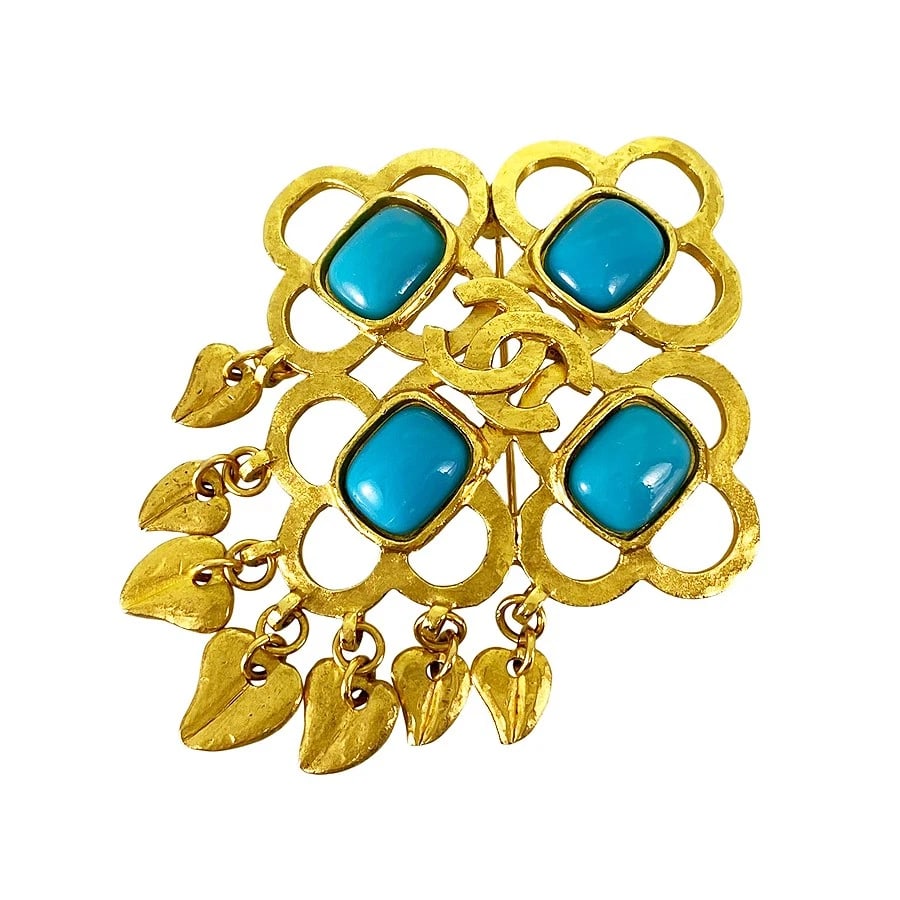 CHANEL GOLD PLATED COLOR STONE BROOCH: CHANEL Gold plated Color Stone Brooch Brand: CHANEL Type/Style: Brooch Material: Gold Plated, Color: Gold Size: Top size:82.7mm×62.8mm Accessories: None Accessories Notice: When purchasing