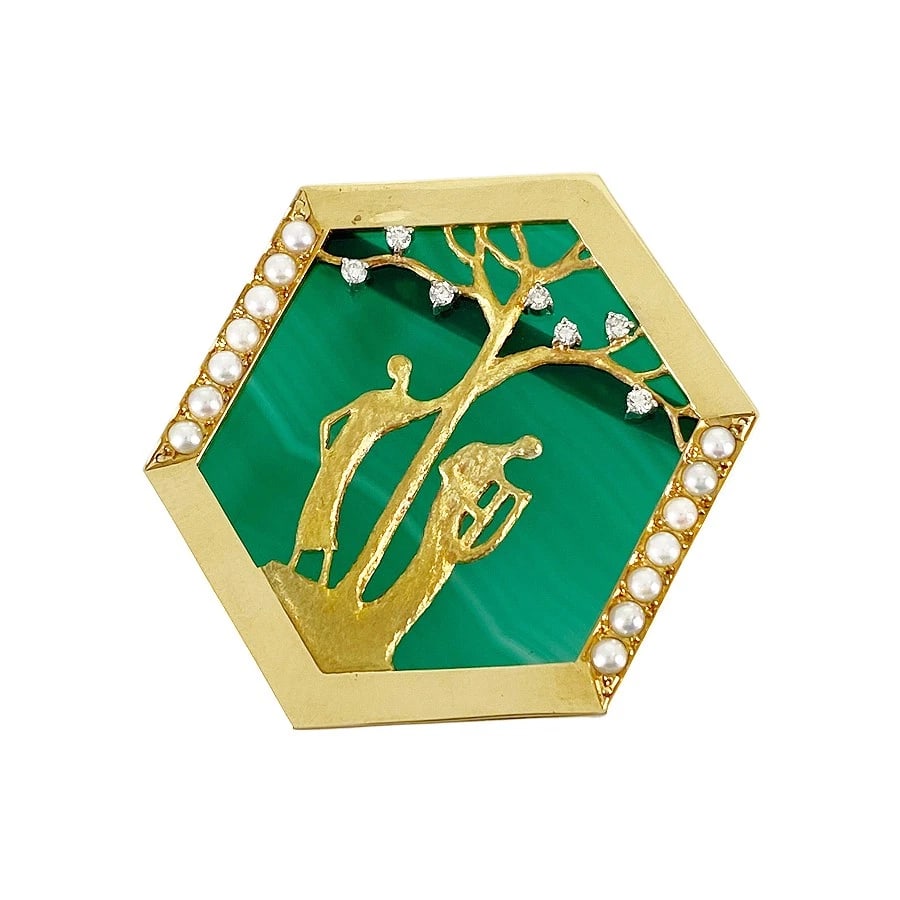 DESIGNERS JEWELRY YELLOW GOLD DIAMOND PEARL BROOCH (1 of 8)