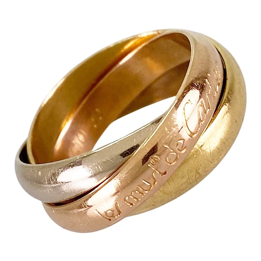 CARTIER TRINITY YELLOW GOLD RING: Cartier Trinity Yellow gold Ring Brand: Cartier Type/Style: Ring Material: 18K Yellow Gold K18WG 18K Pink Gold, Color: Gold Size: US:5-5.5 Accessories: None Accessories Notice: When purchas