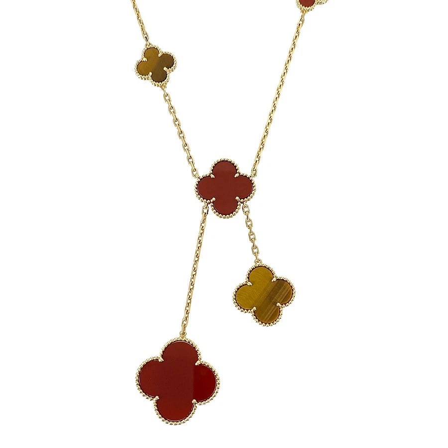 VAN CLEEF & ARPELS MAGIC ALHAMBRA YELLOW GOLD CARNELIAN TIGER'S EYE NECKLACE (1 of 5)