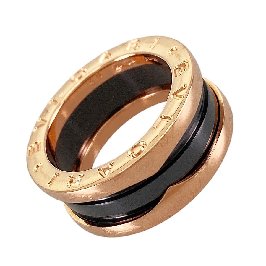 BVLGARI B.ZERO1 2 BANDS ROSE GOLD RING: BVLGARI B.zero1 2 bands Rose gold Ring Brand: BVLGARI Type/Style: Ring Material: 18K Pink Gold Ceramic, Color: Rose Gold Size: US:5 Accessories: None Accessories Notice: When purchasing