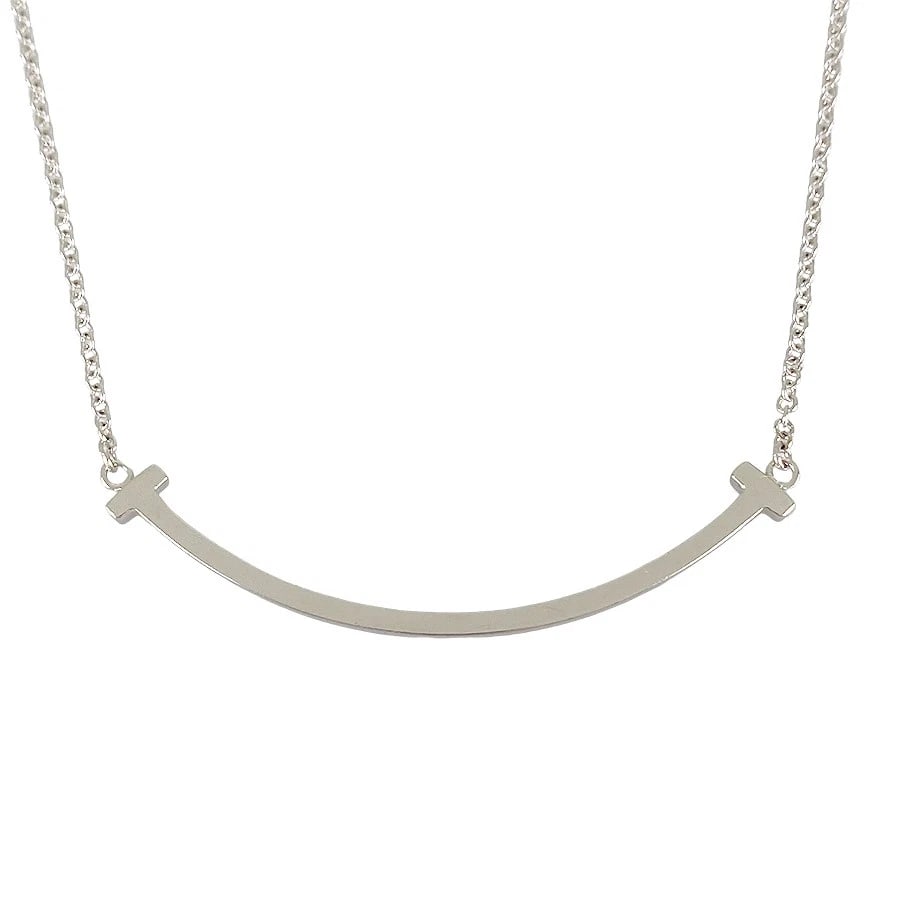TIFFANY&CO. T SMILE SMALL WHITE GOLD NECKLACE: TIFFANY&Co. T Smile Small White gold Necklace Brand: TIFFANY&Co. Type/Style: Necklace Material: 18K White Gold, Color: Silver Size: Top size:8.3mm×36.6mm Necklace full length:46cm 