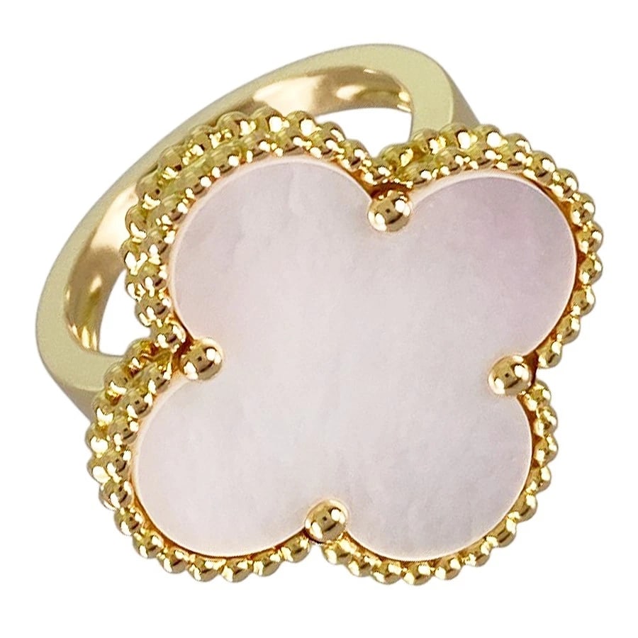 VAN CLEEF & ARPELS MAGIC ALHAMBRA YELLOW GOLD SHELL RING: Van Cleef & Arpels Magic Alhambra Yellow gold Shell Ring Brand: Van Cleef & Arpels Type/Style: Ring Material: 18K Yellow Gold, Main Stone/Creation Shell Color: Gold Size: US:5 Accessories: