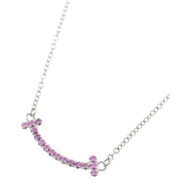 TIFFANY & CO. T SMILE PINK SAPPHIRE K18WG NECKLACE: Tiffany & Co. T Smile Pink Sapphire K18WG Necklace Brand: Tiffany & Co. Type/Style: Necklace Material: Metal Purity K18, Metal White Gold, Color: White Gold Size: Total Length: 45.5cm Accessories