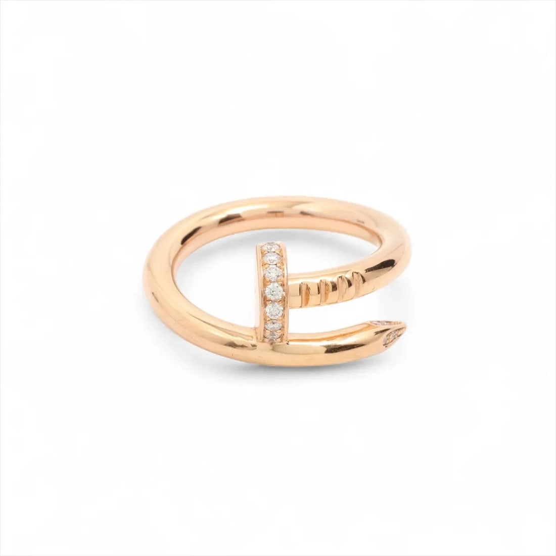 CARTIER JUSTE UN CLOU DIAMOND RING 750(PG): Cartier Juste un Clou diamond Ring 750(PG) Brand: Cartier Type/Style: Ring Material: 750(PG), Main Stone/Creation Natural Color: PG Size: 4.5 US Accessories: None Accessories Notice: When