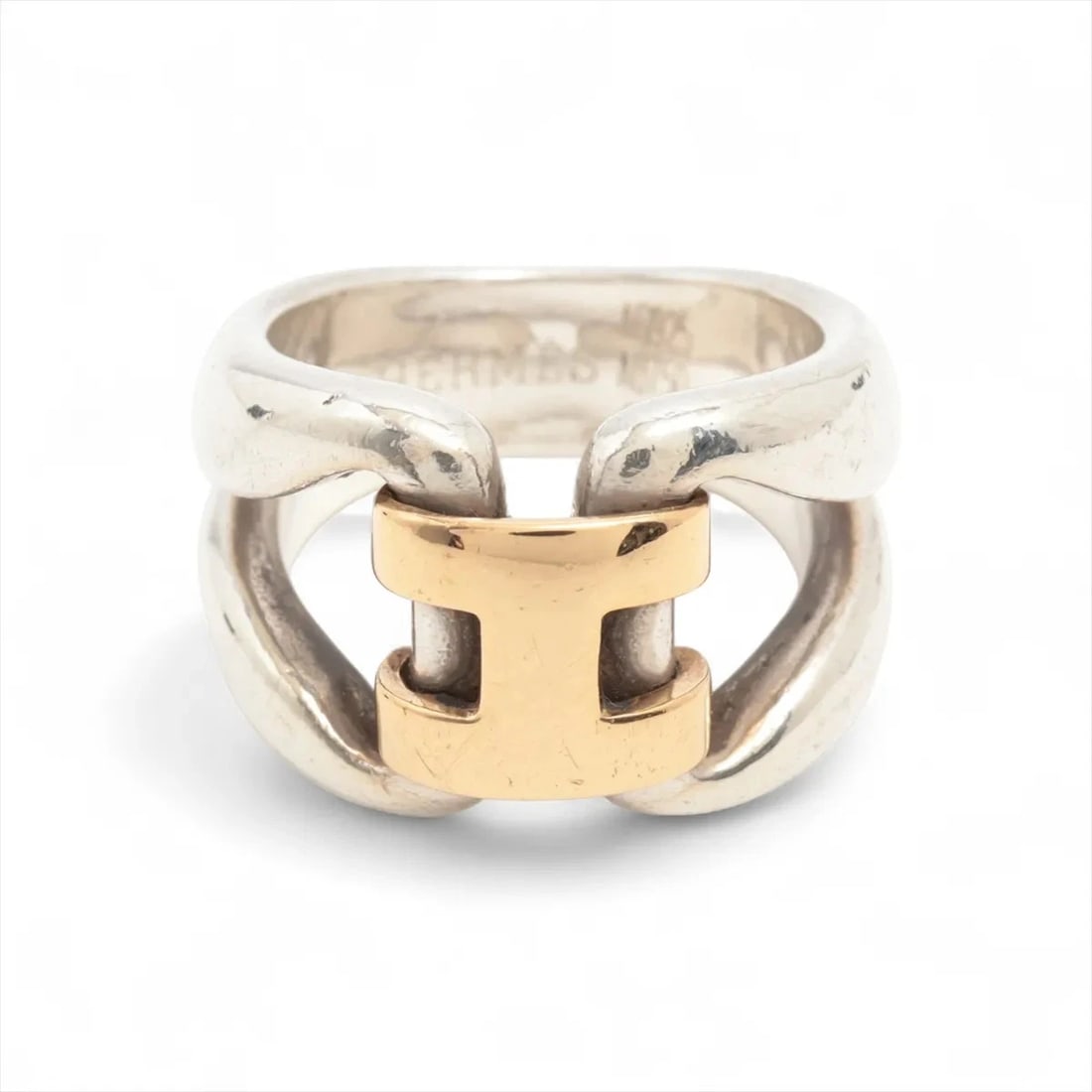 HERMES HISTORY RING 50 SILVER X GOLD: Hermes History Ring 50 Silver x gold Brand: Hermes Type/Style: Ring Material: 925×750, Color: Silver x gold Size: 4.75 - 5 US Accessories: None Accessories Notice: When purchasing pre-owne