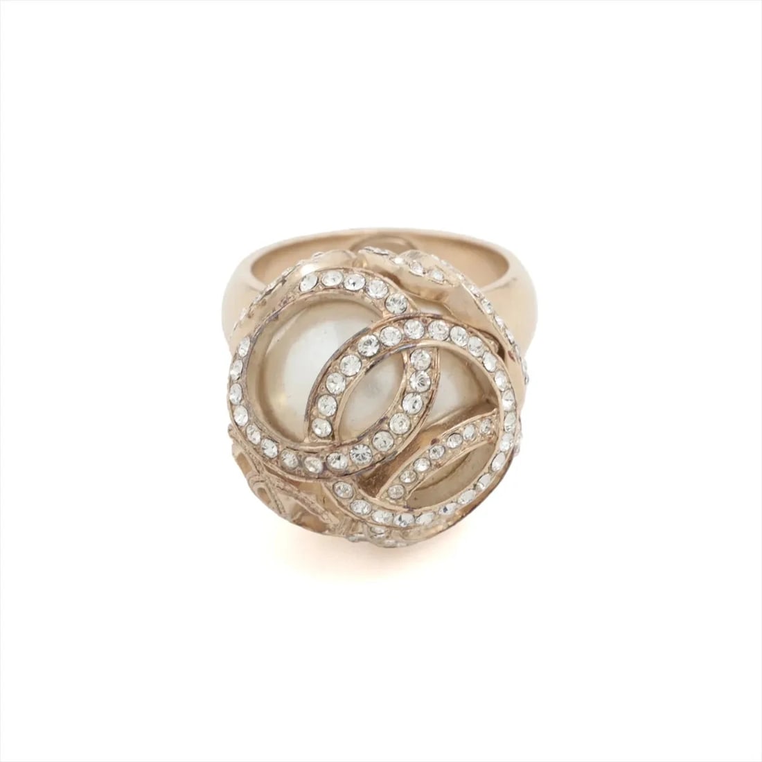 CHANEL COCO MARK RING GP X RHINESTONE X IMITATION PEARL GOLD: Chanel Coco Mark Ring GP x rhinestone x imitation pearl Gold Brand: Chanel Type/Style: Ring Material: GP x rhinestone x imitation pearl, Color: Gold Size: 6 US Accessories: None Accessories