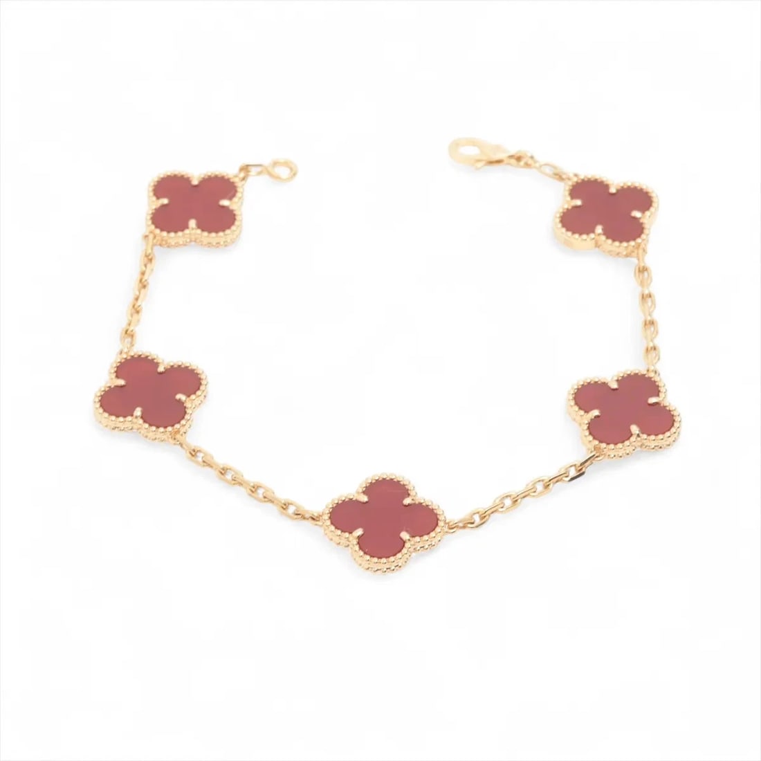 VAN CLEEF & ARPELS VINTAGE ALHAMBRA 5P CARNELIAN BRACELET: Van Cleef & Arpels Vintage Alhambra 5P Carnelian Bracelet Brand: Van Cleef & Arpels Type/Style: Bracelet Material: None, Color: Not Specified Size: Bracelet length:19.3 Accessories: None