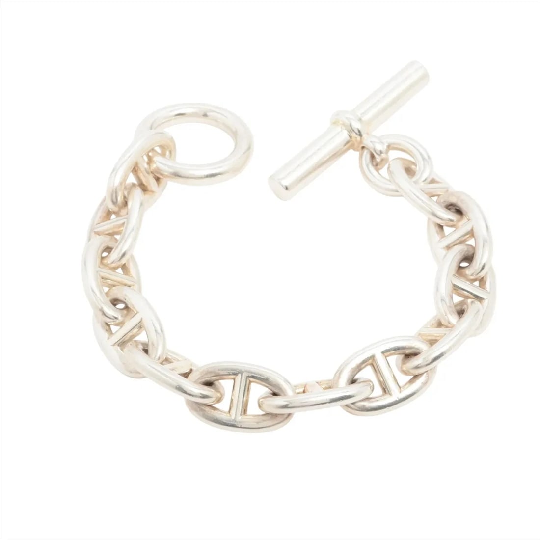 HERMES CHAINE D'ANCRE TGM BRACELET: Hermes Chaine d'Ancre TGM Bracelet Brand: Hermes Type/Style: Bracelet Material: 925, Color: Silver Size: Bracelet length:18 Accessories: None Accessories Notice: When purchasing pre-owned