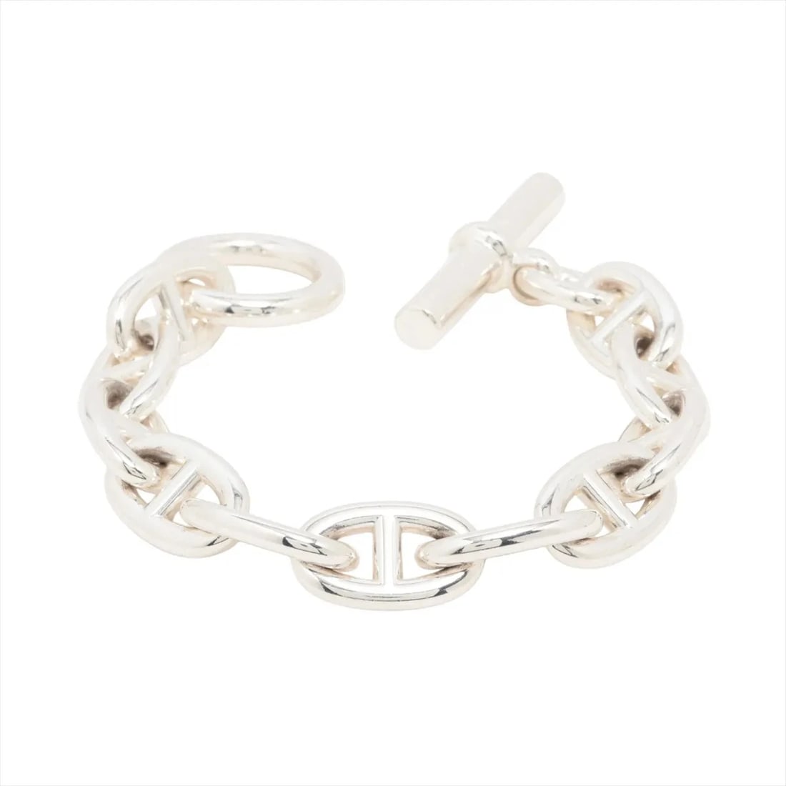 HERMES CHAINE D'ANCRE TGM BRACELET: Hermes Chaine d'Ancre TGM Bracelet Brand: Hermes Type/Style: Bracelet Material: 925, Color: Silver Size: Bracelet length:21.5 Accessories: None Accessories Notice: When purchasing pre-owned