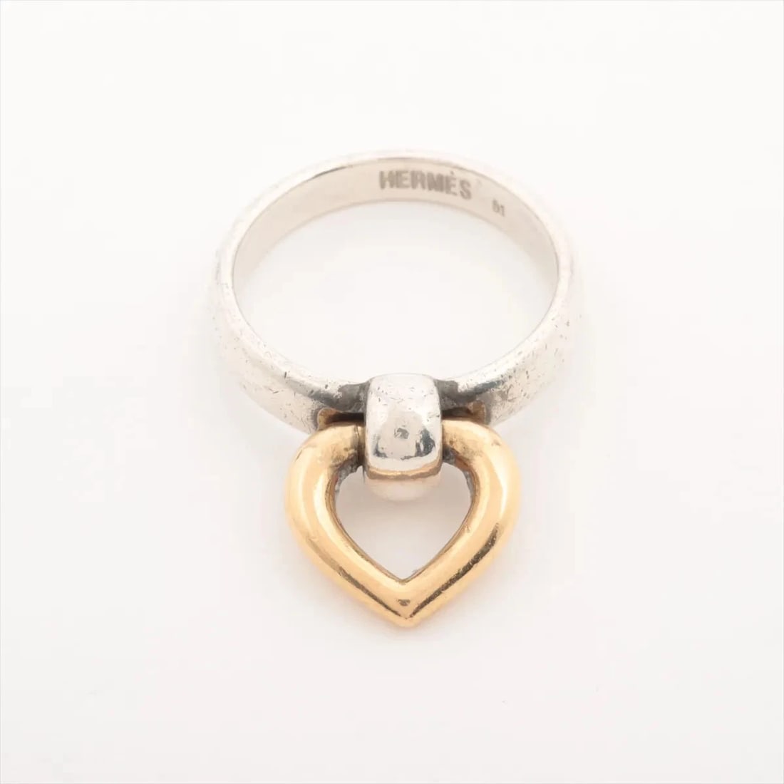 HERMES HEARTKNOCK RING 51 925×750: Hermes Heartknock Ring 51 925×750 Brand: Hermes Type/Style: Ring Material: 925×750, Color: Gold × Silver Size: 5.25 US Accessories: None Accessories Notice: When purchasing pre-owned