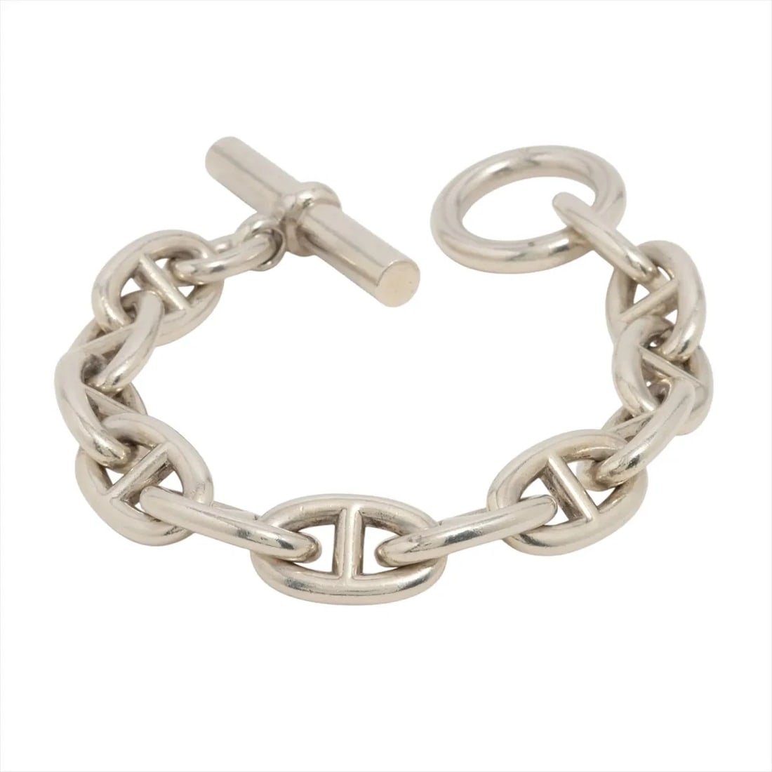 HERMES CHAINE D'ANCRE TGM BRACELET: Hermes Chaine d'Ancre TGM Bracelet Brand: Hermes Type/Style: Bracelet Material: 925, Color: Silver Size: Bracelet length:18 Accessories: None Accessories Notice: When purchasing pre-owned