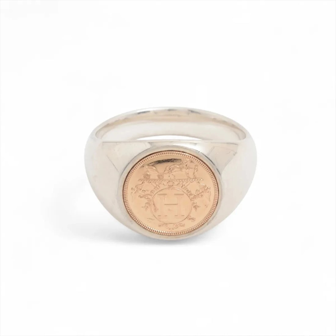 HERMES EX-LIBRIS RING 925×750 GOLD × SILVER: Hermes Ex-Libris Ring 925×750 Gold × Silver Brand: Hermes Type/Style: Ring Material: 925×750, Color: Gold × Silver Size: 10.25 US Accessories: None Accessories Notice: When purchasing