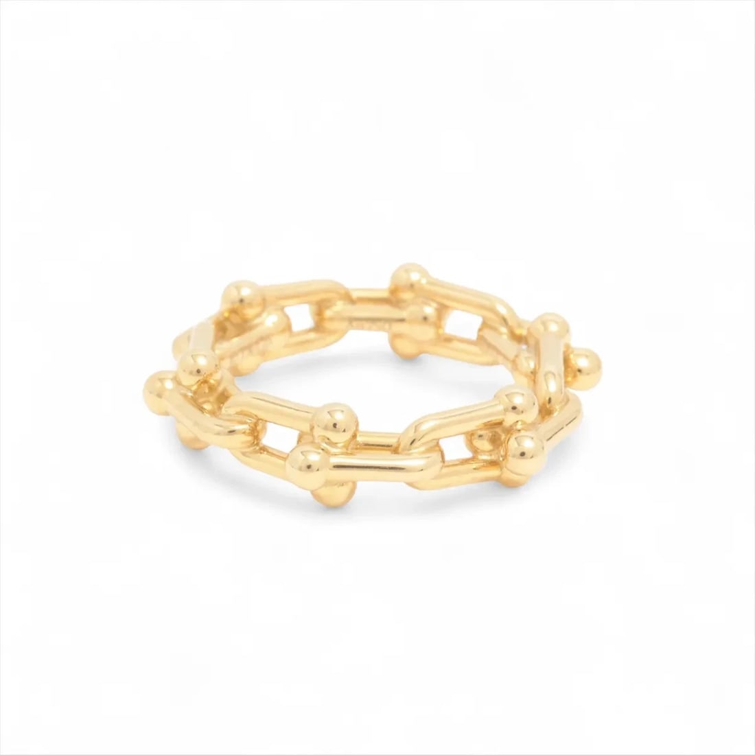 TIFFANY HARDWARE MICRO LINK RING: Tiffany Hardware Micro Link Ring Brand: Tiffany Type/Style: Ring Material: 750(YG), Color: YG Size: 2.5 - 2.75 US Accessories: None Accessories Notice: When purchasing pre-owned goods, please