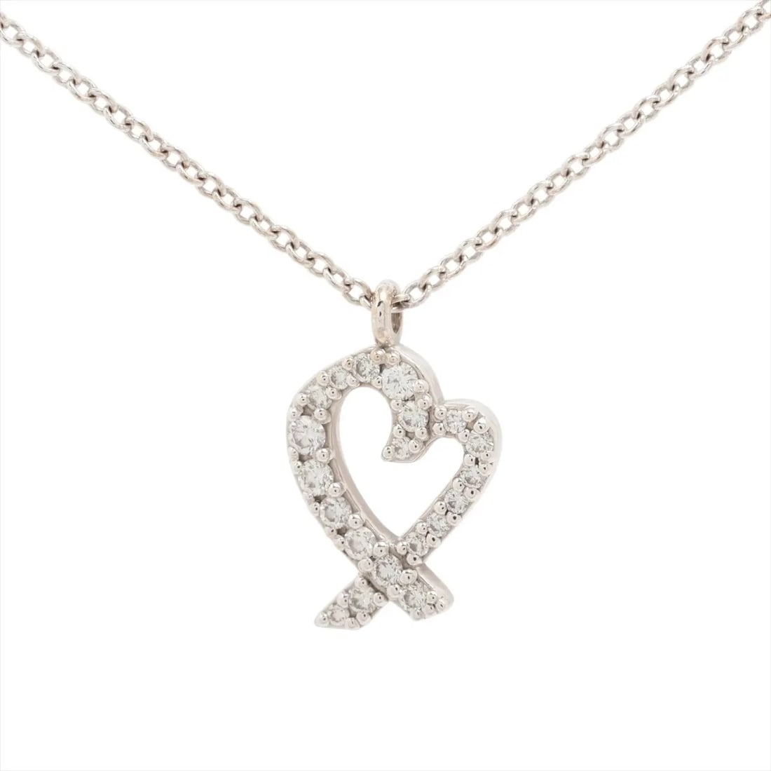TIFFANY LOVING HEART DIAMOND NECKLACE 750(WG): Tiffany Loving Heart diamond Necklace 750(WG) Brand: Tiffany Type/Style: Necklace Material: 750(WG), Main Stone/Creation Natural Color: WG Size: Size(CM) Chain length:41 Accessories: None